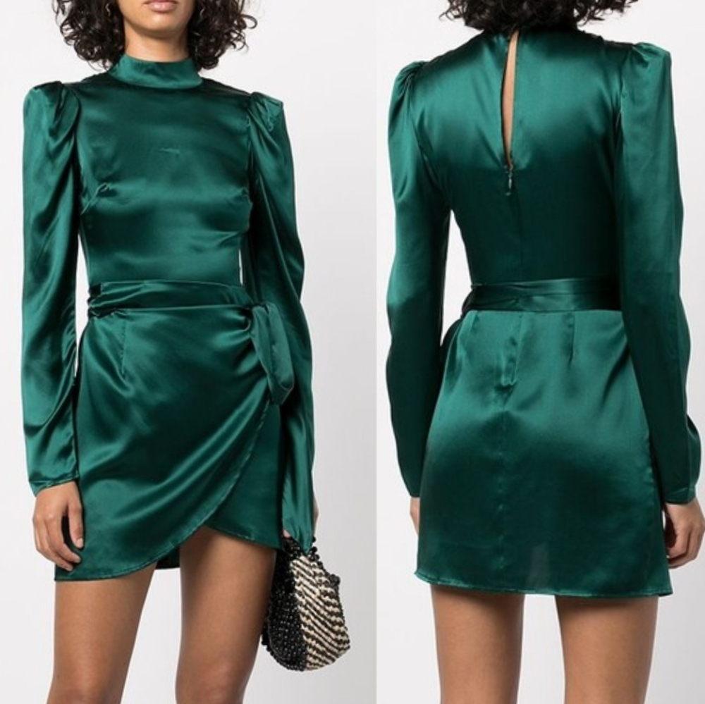 Reformation Josefine Silk Satin Wrap Mini Dress